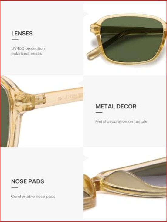 Retro Rectangular Polarized Sunglasses UV400 Protection Vintage Light Weight main image 4
